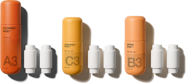 2250 cleanser, moisturizer, and serum bases with ingredient pods.